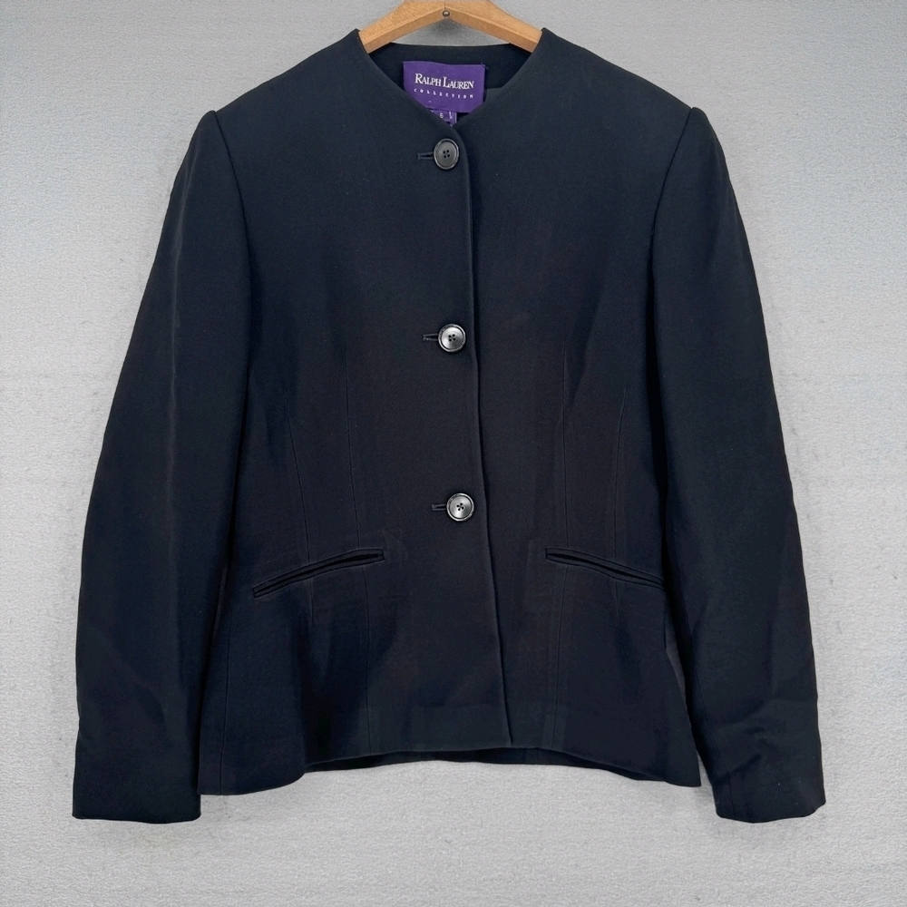 Vtg Ralph Lauren Purple Label Black Unstructured Collarless Three-Button Blazer